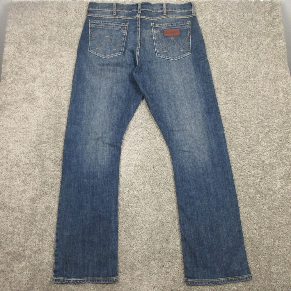 Wrangler Retro Jeans Mens 36x34 Blue Slim Boot Faded Whisker Cowboy Denim Pants